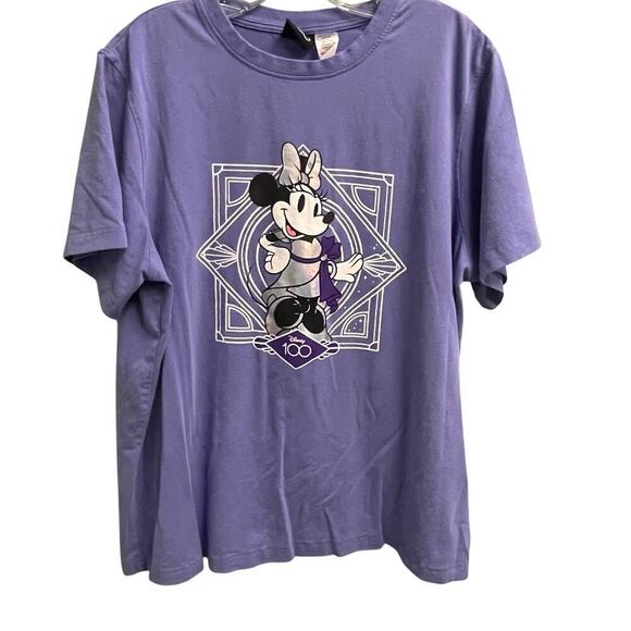 Disney Minnie Mouse Size Large Purple Short Sleeve 100 Anniversary Iridescent - Picture 1 of 4